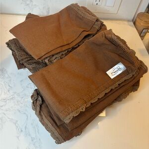 RAMANTA HOME Brown Lace Trim Napkins COTTON LINEN set of 21